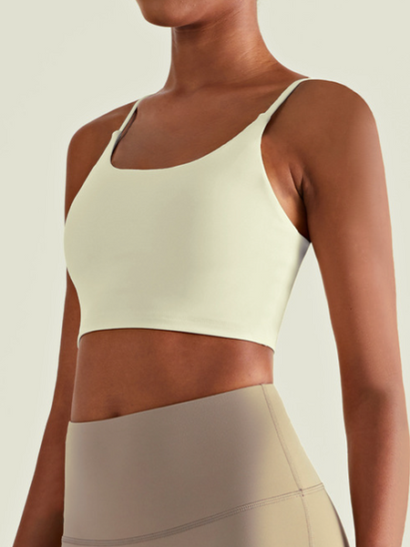 Women' s Buttery Soft Stretchy Cropped Tank Top with Paddings, Sporty Solid Bras for Women, Comfy Running Suspender Vest, Fitness Top, Beautiful Yoga Bra, Slim Fit Active Top (1 Size up) HW5P82N3C8