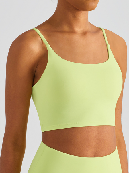 Women' s Buttery Soft Stretchy Cropped Tank Top with Paddings, Sporty Solid Bras for Women, Comfy Running Suspender Vest, Fitness Top, Beautiful Yoga Bra, Slim Fit Active Top (1 Size up) HW5P82N3C8