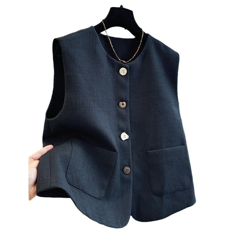 Round Neck Vest French Style Temperament Outer Wear Bandage Dress Sleeveless