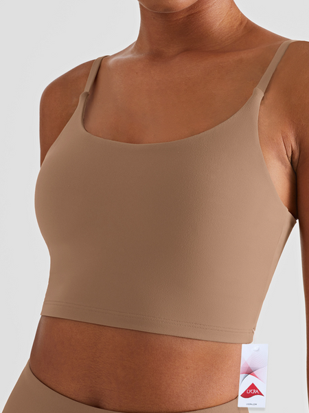 Women' s Buttery Soft Stretchy Cropped Tank Top with Paddings, Sporty Solid Bras for Women, Comfy Running Suspender Vest, Fitness Top, Beautiful Yoga Bra, Slim Fit Active Top (1 Size up) HW5P82N3C8
