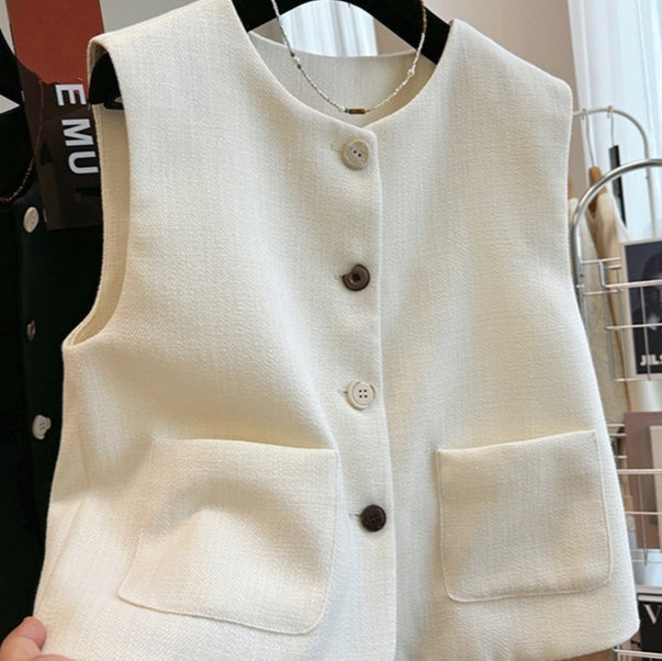 Round Neck Vest French Style Temperament Outer Wear Bandage Dress Sleeveless